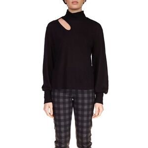 Sanctuary Women's Cutout Mock Neck Top Black, pullover sweater XS size 2